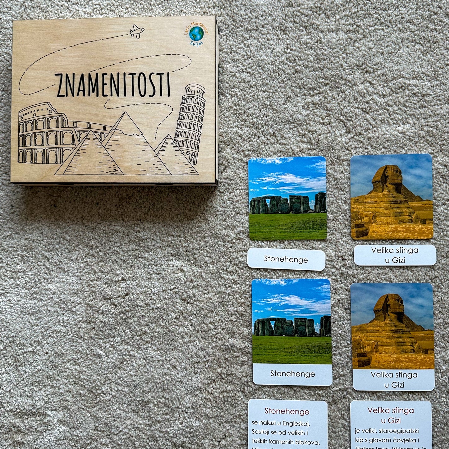 Montessori kartice u drvenoj kutiji - Znamenitosti