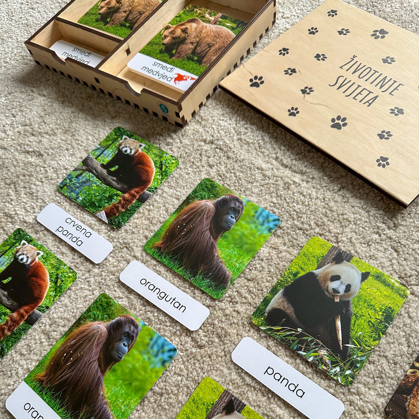 Montessori kartice u drvenoj kutiji - Životinje svijeta