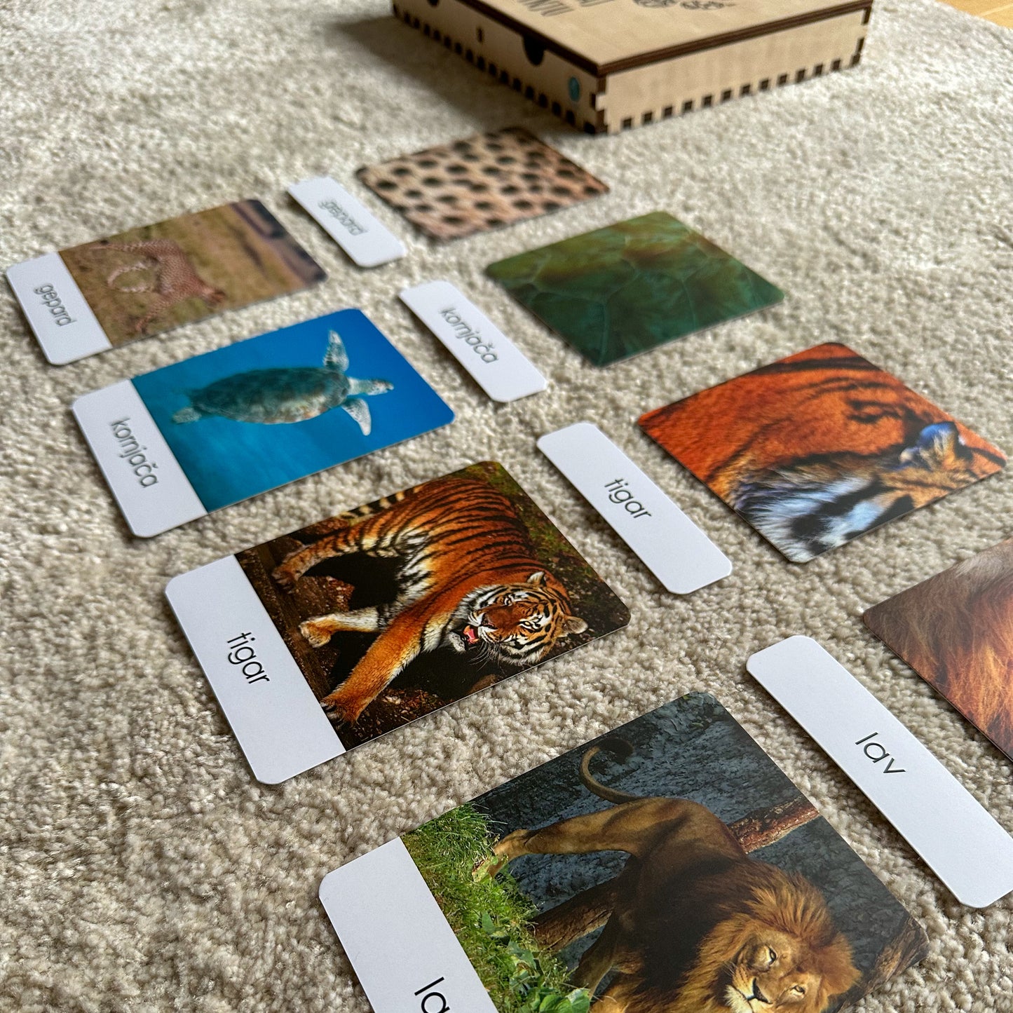 Montessori kartice u drvenoj kutiji - Prepoznaj životinju