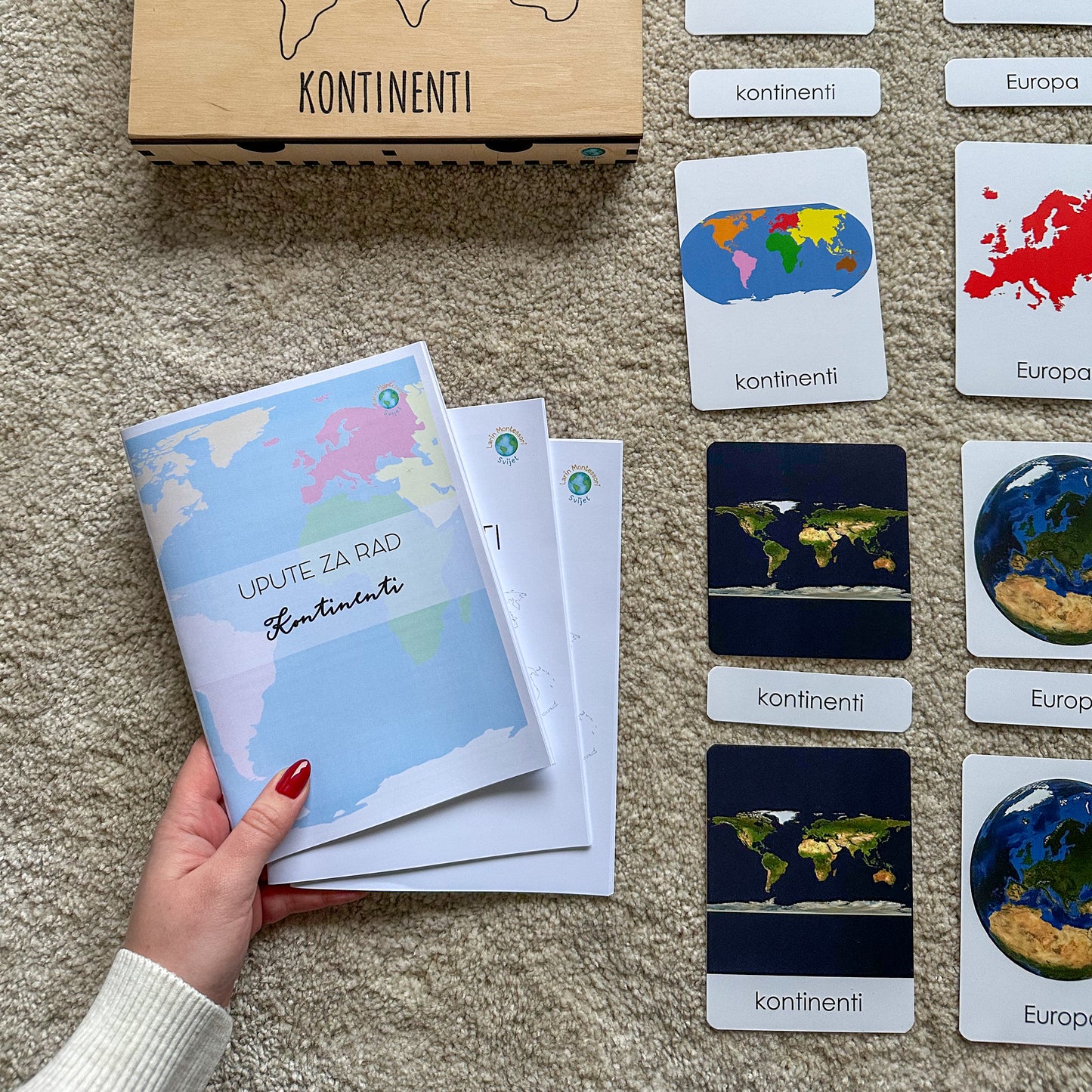 Montessori kartice u drvenoj kutiji - Kontinenti
