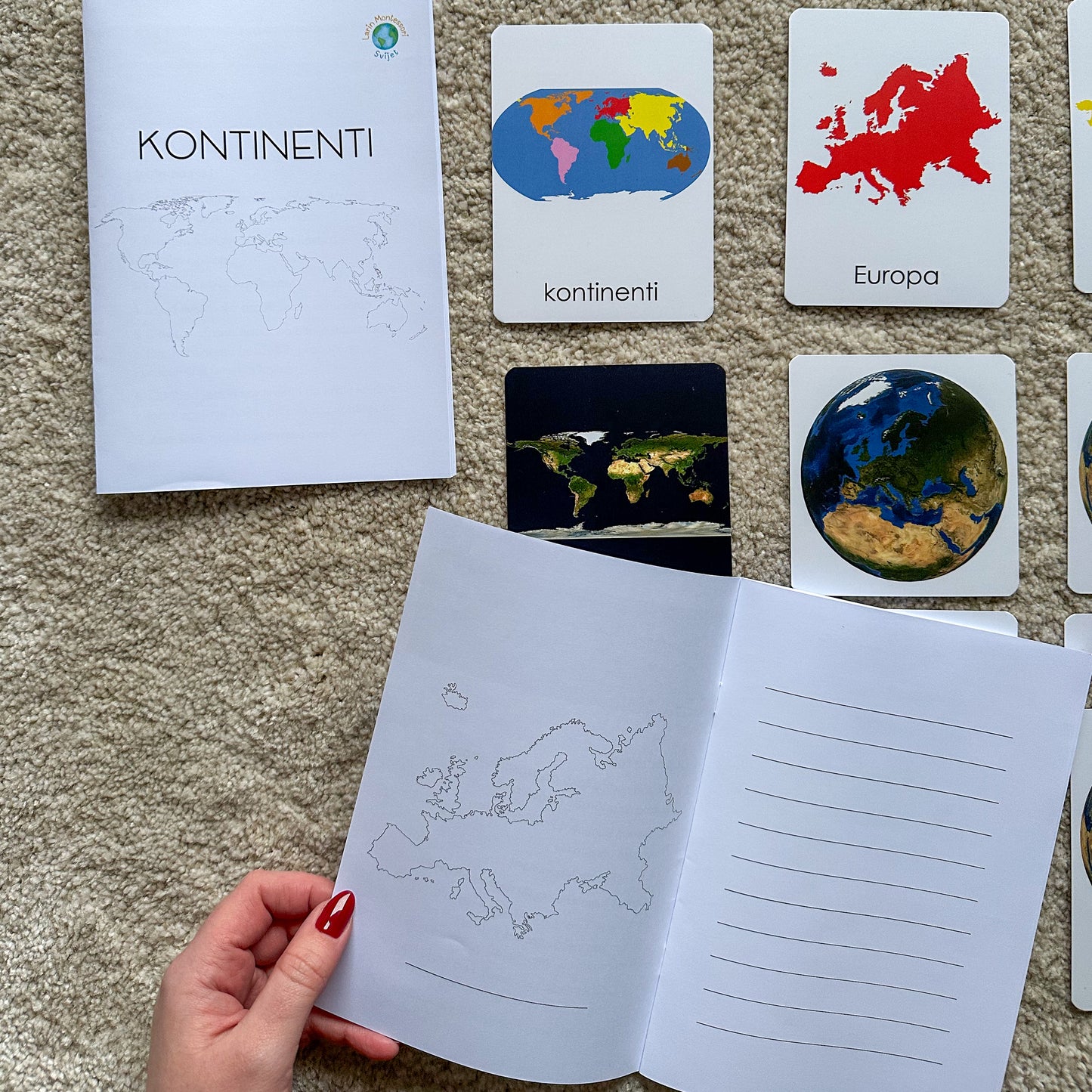 Montessori kartice u drvenoj kutiji - Kontinenti