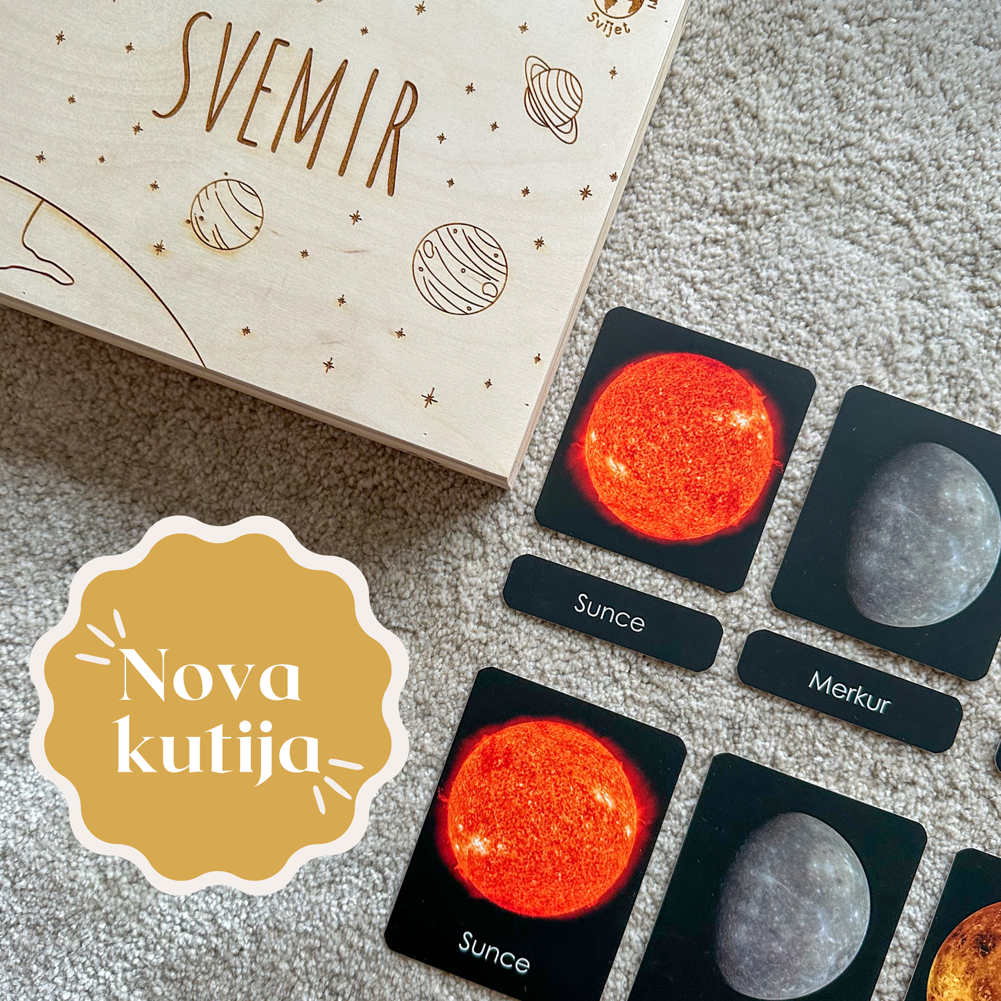 Montessori kartice u drvenoj kutiji - Svemir