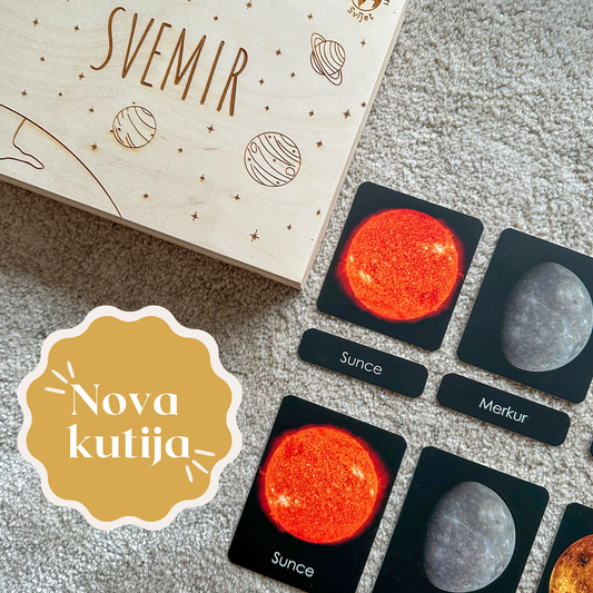 Montessori kartice u drvenoj kutiji - Svemir