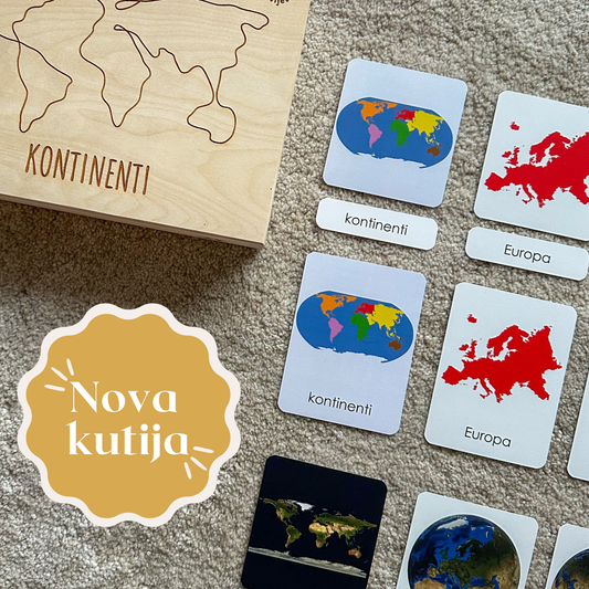 Montessori kartice u drvenoj kutiji - Kontinenti