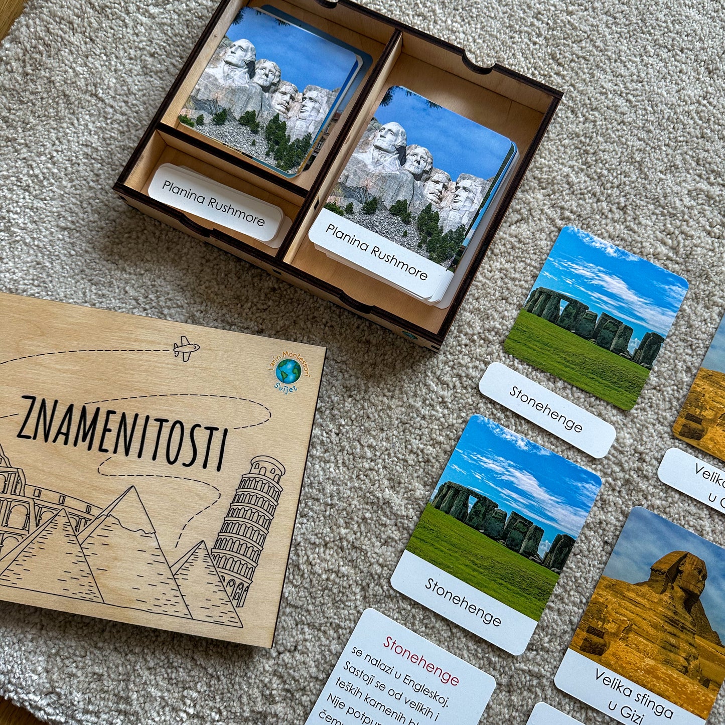 Set: Montessori kartice Znamenitosti u drvenoj kutiji + Grapat Sretno mjesto