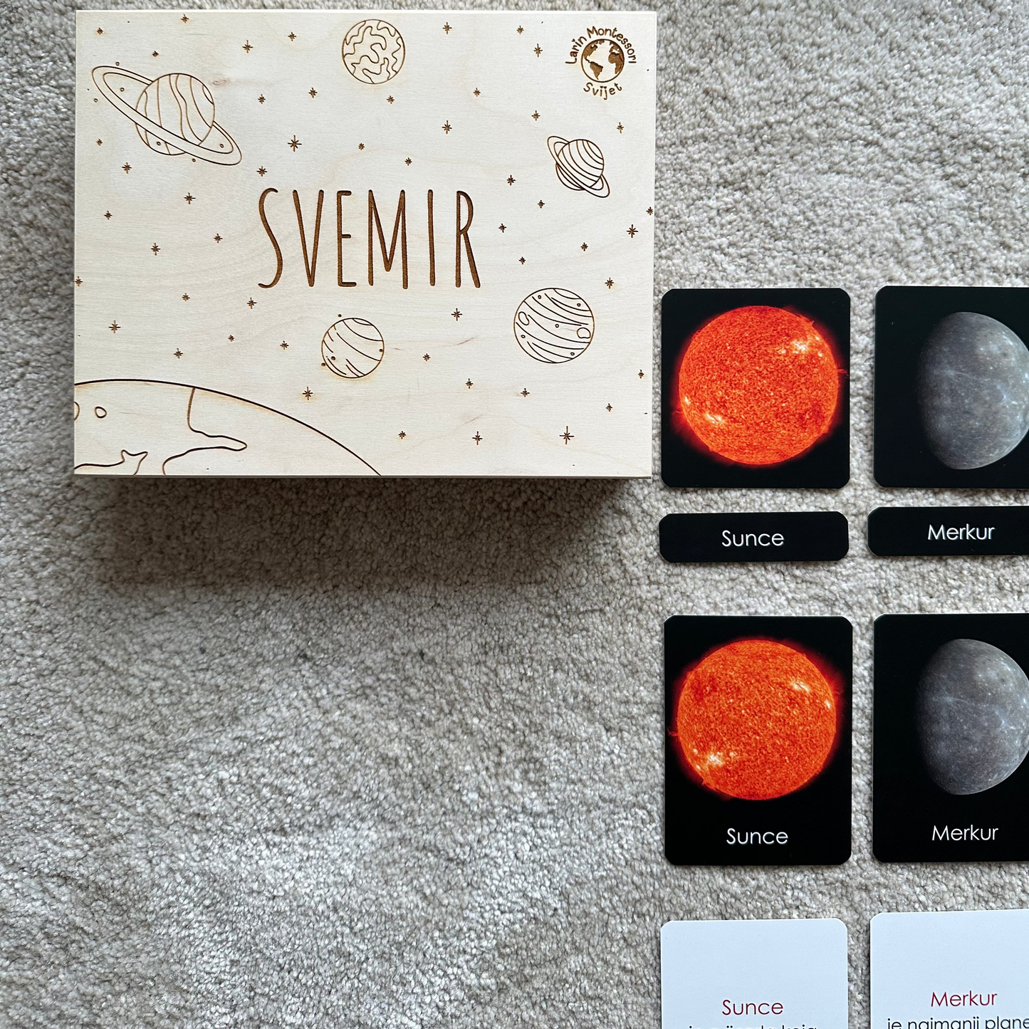 Montessori kartice u drvenoj kutiji - Svemir