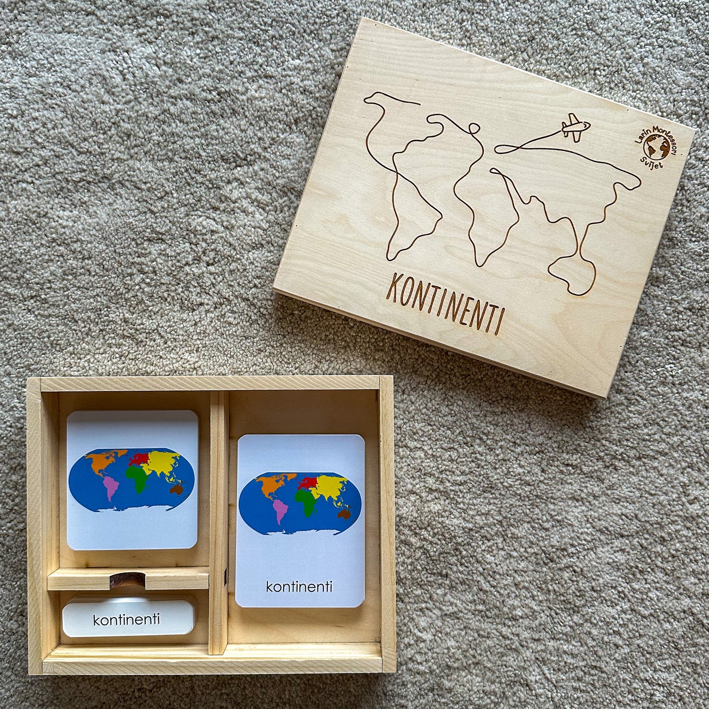 Montessori kartice u drvenoj kutiji - Kontinenti