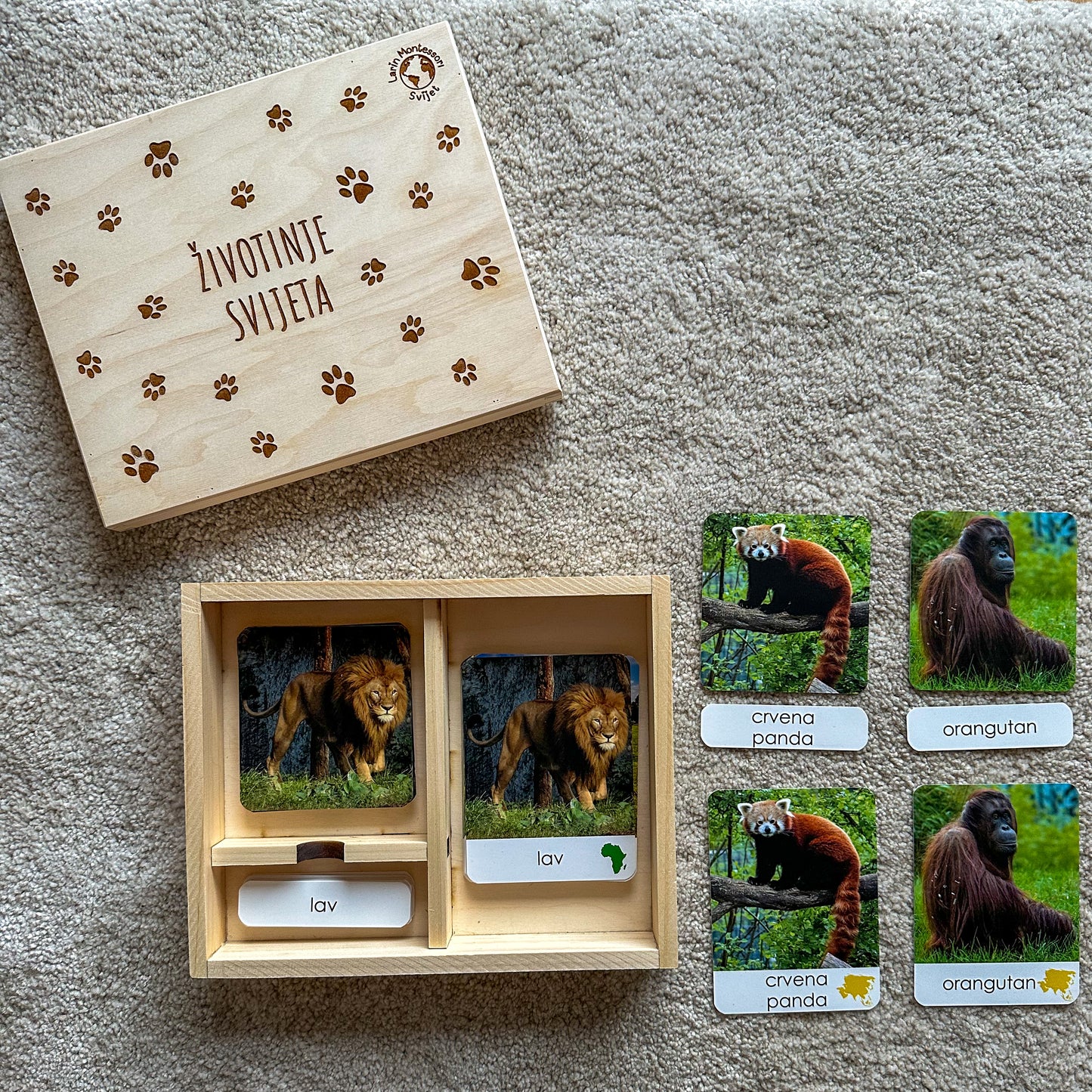 Montessori kartice u drvenoj kutiji - Životinje svijeta