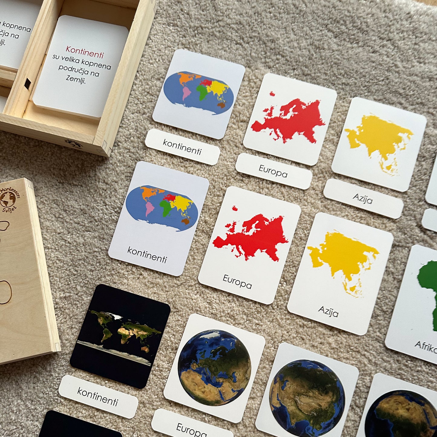 Montessori kartice u drvenoj kutiji - Kontinenti