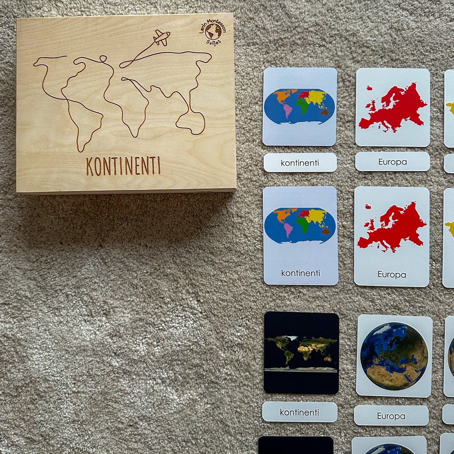 Montessori kartice u drvenoj kutiji - Kontinenti