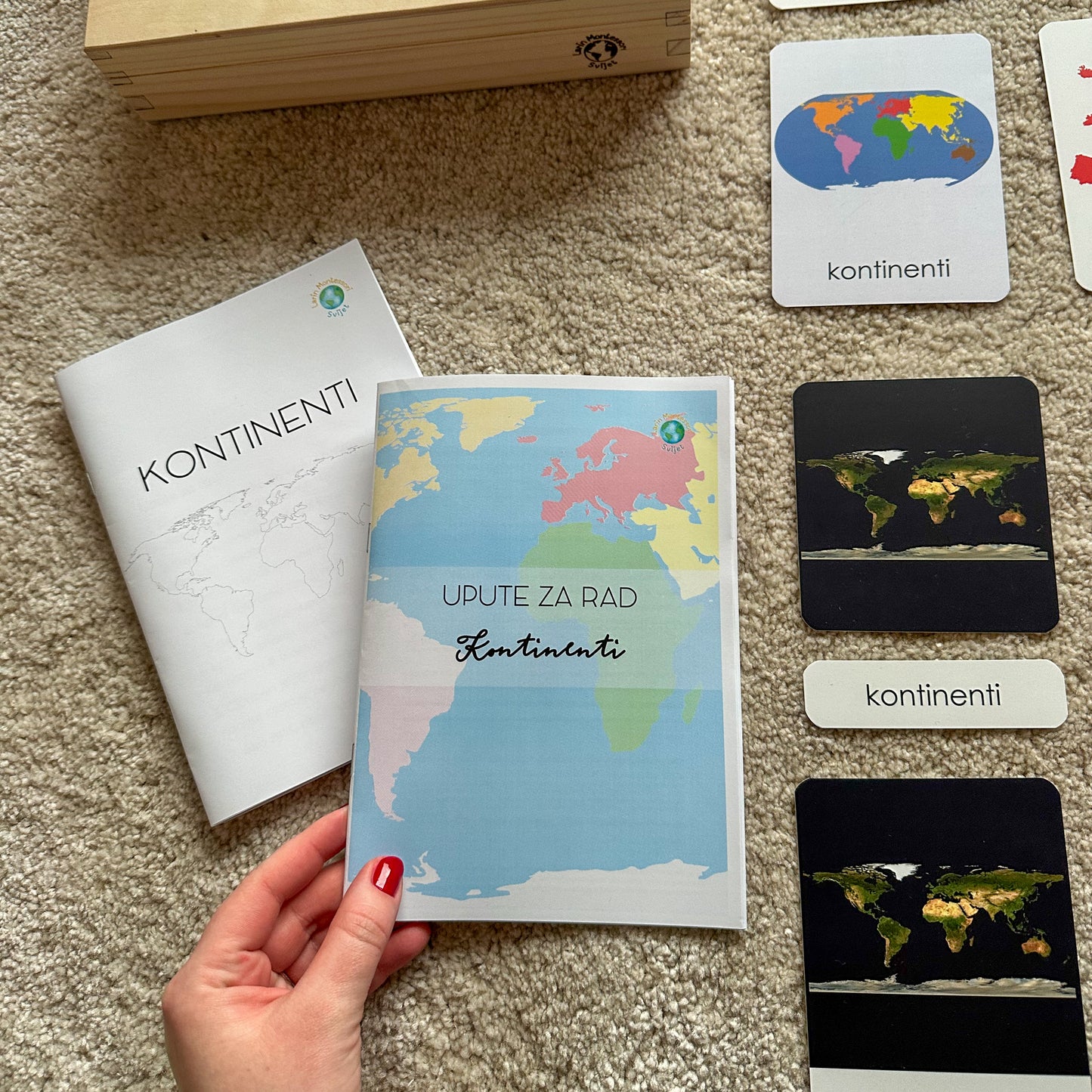Montessori kartice u drvenoj kutiji - Kontinenti