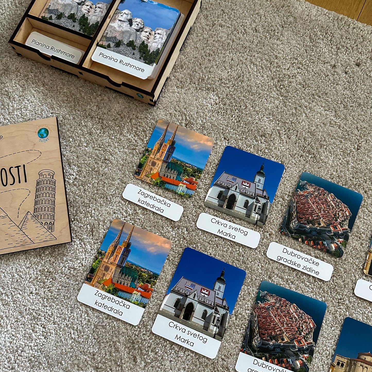 Set: Montessori kartice Znamenitosti u drvenoj kutiji + Grapat Sretno mjesto