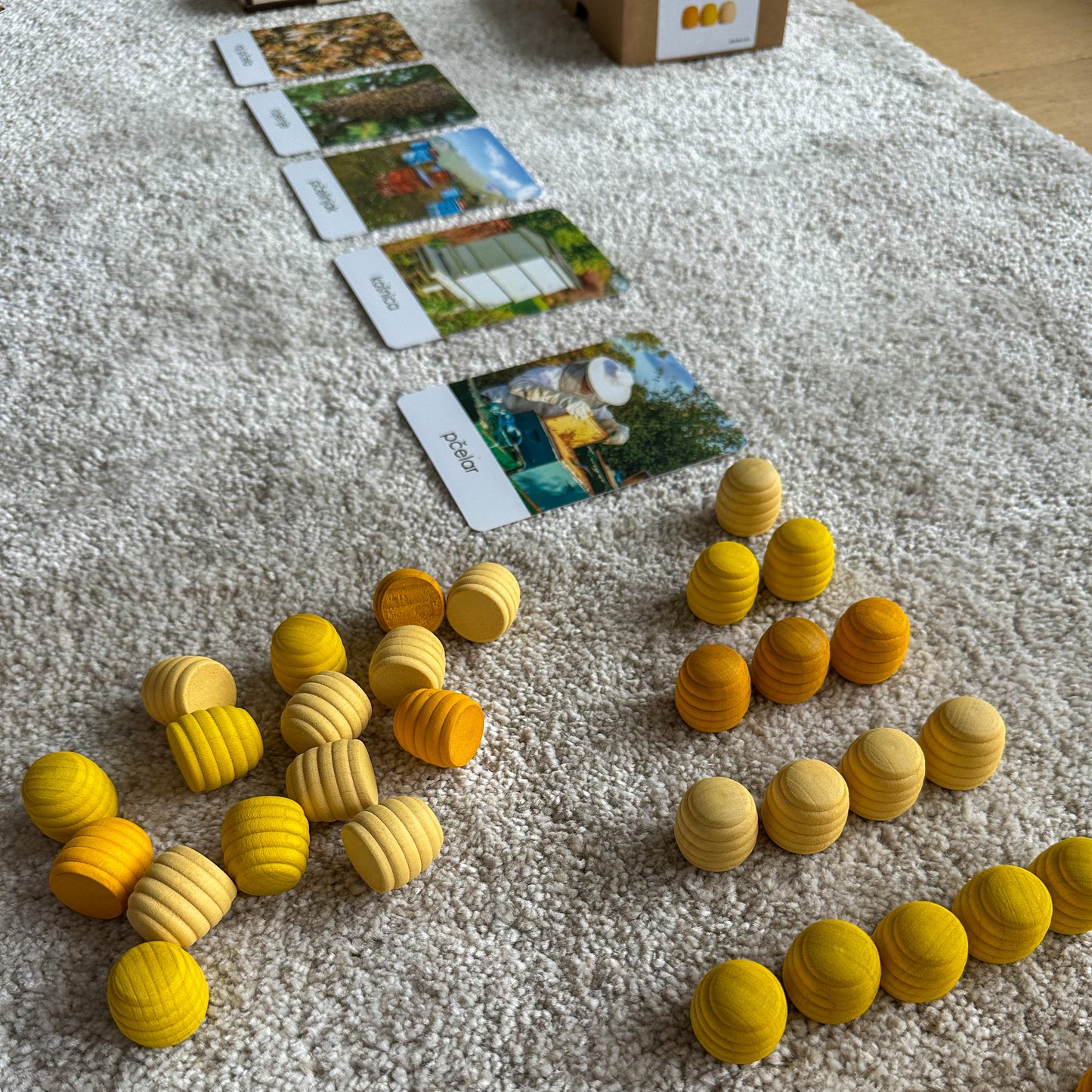 Set: Montessori kartice Pčele u drvenoj kutiji + Grapat Mandala Košnice