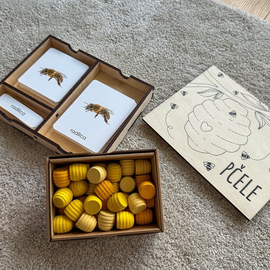 Set: Montessori kartice Pčele u drvenoj kutiji + Grapat Mandala Košnice