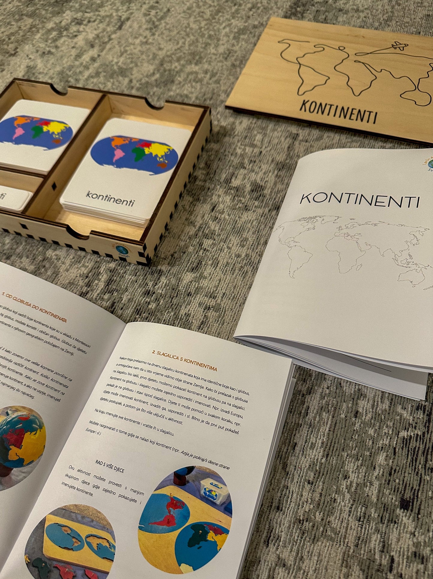 Montessori cards in a wooden box - Continents