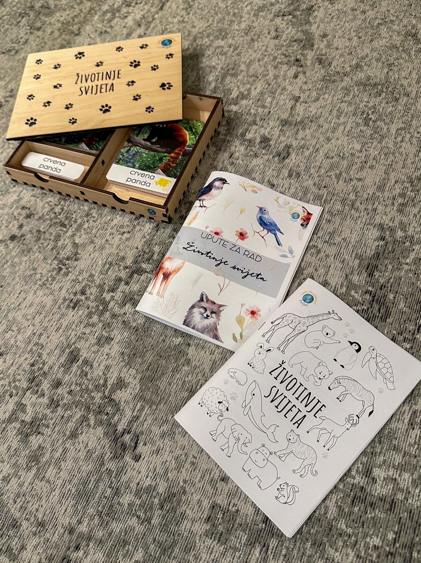 Montessori cards in a wooden box -  Animals of the World