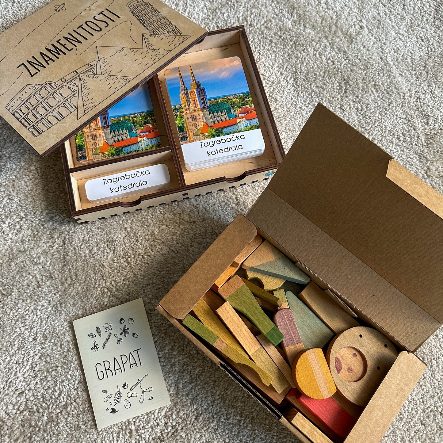 Set: Montessori kartice Znamenitosti u drvenoj kutiji + Grapat Sretno mjesto